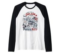 First Time in San Juan Puerto Rico PR Viral Meme Vacation Raglan Baseball Tee