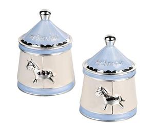 First Tooth and First Curl Trinket Set Carousel Design by Bambino Blue and Silver Plated 8654