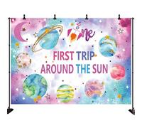 First Trip Around The Sun Backdrop Outer Space Watercolor Planets 1st Birthday Party Background Decorations Banner Universe Planet 1st Children Birthday Decoration Photoshoot