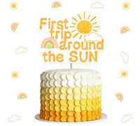 First Trip Around The Sun Cake Topper - Sunshine Outer Space 1st Birthday Cake Topper Double Sided Party Decorations for Boys Girls Birthday Party Baby Shower Decoration