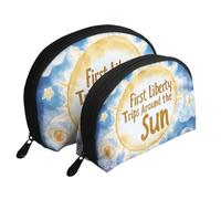First Trip Around The Sun Watercolor Planets and Stars Printed Makeup Bags 2-Piece Portable Shell Travel Toiletry Bag