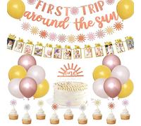 First Trip Boho 1st Birthday Banner - You Are My Sunshine Party Supplies - Muted Sun Dessert Table Backdrop for Girl