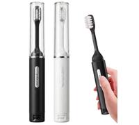 First-zgel 2Pcs Travel Toothbrushes Kit, Travel Size Toothbrushes Built-in Toothpaste Container, Including 2 Clean Brush,Soft Bristles for Travel Camping School Business Trip Essential (Black,White)
