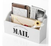 First-zgel Mail Organizer Countertop, Wood Mail Holder with 2 Slots, Rustic Mail Basket Mail Sorter for Wall, Bill Envelope Letter Holder for Home Office (White)