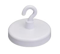 FIRST4MAGNETS Ferrite White Painted Clamping Magnet with M4 Hook for Hanging, Holding or Displaying Items - 40mm Dia - 10.2kg Pull - Pack of 40