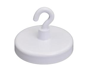 FIRST4MAGNETS Ferrite White Painted Clamping Magnet with M4 Hook for Hanging, Holding or Displaying Items - 40mm Dia - 10.2kg Pull