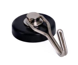 FIRST4MAGNETS Rubber Coated Ferrite Pot Magnet with Swivel Hook for Hanging, Holding or Displaying Items - 36mm Dia - Pack of 10