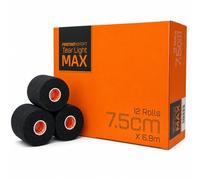 Firstaid4sport 12 x Rolls Black Tear Light MAX EAB Tape 7.5cm x 6.9m - Extra Long Tearable Elastic Adhesive Bandage for Rugby, Joint Support, Compression, Wrist, Thumb & Ankle Taping