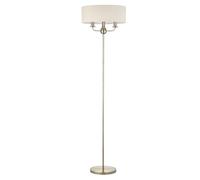 firstchoicelighting Antique Brass 3 Light Floor Lamp, Oatmeal Linen Shade, Candelabra Design Living Bedroom Lighting, Height 150cm, LED Compatible