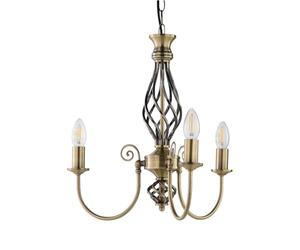 firstchoicelighting Antique Brass Ceiling Light, Classic Barley Twist Design 3 Arm Pendant Light, Height Adjustable, LED Compatible