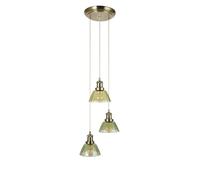 firstchoicelighting Antique Brass Ceiling Pendant Light, Green Glass Shades, 3 Way Cluster Vintage Design, Height Adjustable