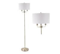 firstchoicelighting Antique Brass Floor Light Standing Lamp Grey Shade Traditional Design