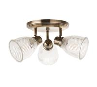 firstchoicelighting Antique Brass & Glass Shades 3 Way Ceiling Spotlight, Adjustable Downlights Fitting, LED Compatible