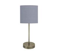 firstchoicelighting Antique Brass Table Lamp or Bedside Light, Modern Design, Grey Cotton Fabric Shade, Height 35cm, LED Compatible