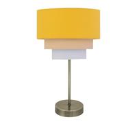 firstchoicelighting Antique Brass Table Lamp or Bedside Light, Modern Design, Ochre Yellow Ombre Linen Tiered Shade, Height 35cm, LED Compatible