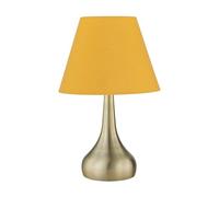 firstchoicelighting Antique Brass Touch Operated Table Lamp or Bedside Light, Modern Design, Height 33cm, Ochre Yellow Shade, LED Compatible