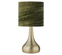firstchoicelighting Antique Brass Touch Operated Table Lamp or Bedside Light, Modern Design, Height 36cm, Green Crushed Velvet Shade, LED Compatible