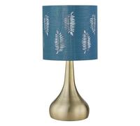 firstchoicelighting Antique Brass Touch Operated Table Lamp or Bedside Light, Modern Design, Height 36cm, Teal Fern Shade, LED Compatible