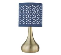 firstchoicelighting Antique Brass Touch Operated Table Lamp or Bedside Light, Modern Design, Height 36cm, Navy Blue Cut Out Shade, LED Compatible