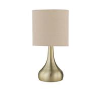 firstchoicelighting Antique Brass Touch Operated Table Lamp or Bedside Light, Modern Design, Natural Linen Shade, Height 36cm, LED Compatible