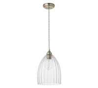 firstchoicelighting Antique Brass with Fluted Glass Ceiling Pendant Light, Kitchen Dining Lighting, Height Adjustable 30cm to 112cm