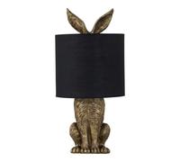 firstchoicelighting Antique Gold Hare Rabbit Table Lamp or Bedside Light with Black Fabric Shade, Resin Animal, Height 43 cm, LED Compatible