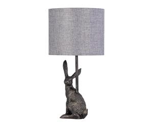 firstchoicelighting Antique Gold Rabbit Hare Table Lamp or Bedside Light with Grey Linen Fabric Shade, Resin Animal, Height 43 cm, LED Compatible
