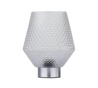 firstchoicelighting Battery Operated Table Lamp or Bedside Light, Chrome with Clear Textured Glass, 2W S14 Bulb Included, 20cm Height