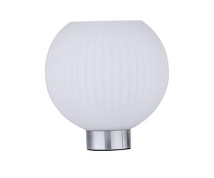 firstchoicelighting Battery Operated Table Lamp or Bedside Light, Chrome with White Ribbed Glass, 2W S14 Bulb Included, 22cm Height
