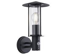 firstchoicelighting Black Outdoor Motion Sensor Wall Light, Modern Lantern Design Garden Porch Security Light, IP44 Rated, LED Compatible