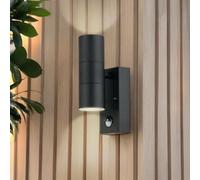 firstchoicelighting Black Outdoor Security Light Up Down Twin Outdoor Wall Light PIR Motion Sensor IP44 Wall Light LED Compatible