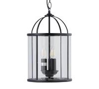 firstchoicelighting Black Pendant Light with Clear Glass Panels, Traditional Lantern Style, Kitchen Island Dinging Lighting, Height Adjustable