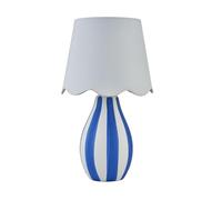 firstchoicelighting Blue Striped Ceramic Table Lamp or Bedside Light, White Scalloped Fabric Shade, Height 37.5cm, LED Compatible