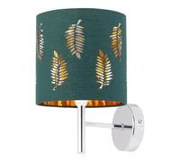 firstchoicelighting Brea Chrome Wall Light with Dark Green Fern Shade, Modern Sconce, LED Compatible, Mains Hard Wired