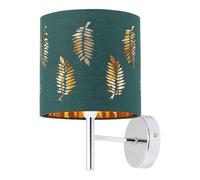 firstchoicelighting Brea Chrome Wall Light with Dark Green Fern Shade, Modern Wall Sconce, LED Compatible, Mains Hard Wired