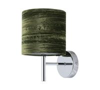 firstchoicelighting Brea Chrome Wall Light with Green Crushed Velvet Shade, Modern Wall Sconce, LED Compatible, Mains Hard Wired