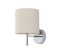 firstchoicelighting Brea Chrome Wall Light with Natural Linen Shade, Modern Wall Sconce, LED Compatible, Mains Hard Wired