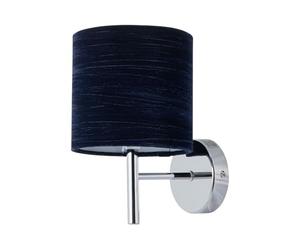 firstchoicelighting Brea Chrome Wall Light with Navy Blue Crushed Velvet Shade, Modern Wall Sconce, LED Compatible, Mains Hard Wired