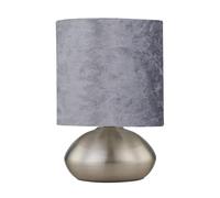 firstchoicelighting Brushed Chrome Touch Operated Table Lamp or Bedside Light, Modern Design, Height 22cm, Grey Crushed Velvet Shade, LED Compatible