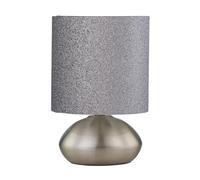 firstchoicelighting Brushed Chrome Touch Operated Table Lamp or Bedside Light, Modern Design, Height 22cm, Silvery Glitter Shade, LED Compatible