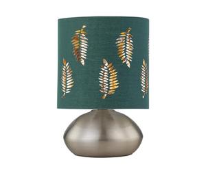 firstchoicelighting Brushed Chrome Touch Operated Table Lamp or Bedside Light, Modern Design, Height 22cm, Dark Green Fern Shade, LED Compatible