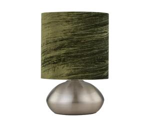 firstchoicelighting Brushed Chrome Touch Operated Table Lamp or Bedside Light, Modern Design, Height 22cm, Green Crushed Velvet Shade, LED Compatible