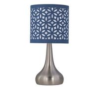firstchoicelighting Brushed Chrome Touch Operated Table Lamp or Bedside Light, Modern Design, Height 36cm, Navy Blue Cut Out Shade, LED Compatible