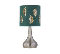 firstchoicelighting Brushed Chrome Touch Operated Table Lamp or Bedside Light, Modern Design, Height 36cm, Dark Green Fern Shade, LED Compatible