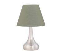 firstchoicelighting Brushed Chrome Touch Operated Table Lamp or Bedside Light, Modern Design, Height 33cm, Sage Green Shade, LED Compatible