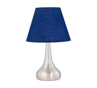 firstchoicelighting Brushed Chrome Touch Operated Table Lamp or Bedside Light, Modern Design, Height 33cm, Navy Blue Shade, LED Compatible