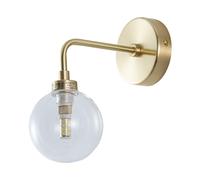 firstchoicelighting Brushed Gold Brass Wall Light Lamp with Clear Glass Globe Shade, Height 22cm, LED Compatible