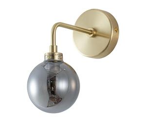 firstchoicelighting Brushed Gold Brass Wall Light Lamp with Smoked Glass Globe Shade, Height 22cm, LED Compatible