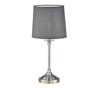 firstchoicelighting Brushed Nickel Table Lamp or Bedside Light, Classic Design,Grey Fabric Shade, 47cm Height, LED Compatible
