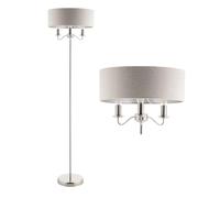 firstchoicelighting Brushed Nickel with Natural Linen Shade Floor Lamp or Standing Light, Modern Design, LED Compatible, Adjustable Head, Height 154cm